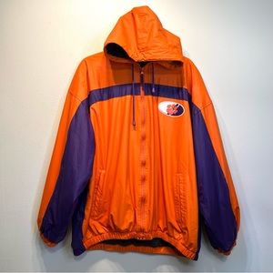 Vintage Clemson Tigers Heavy Fleece Lined Polyvinyl Jacket Full Zip Hooded Sz XL